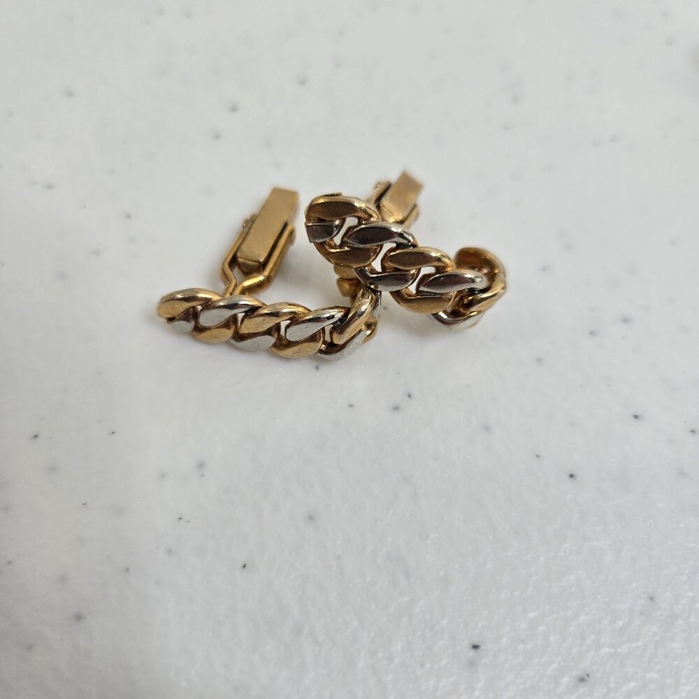 Swank Chain Cufflinks Gold Silver Tone Mens Flat Cuban Loop Mixed Metal